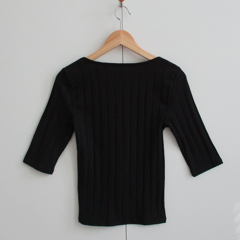 Free People Black Ribbed Button-Down Top - Picture 6 of 7
